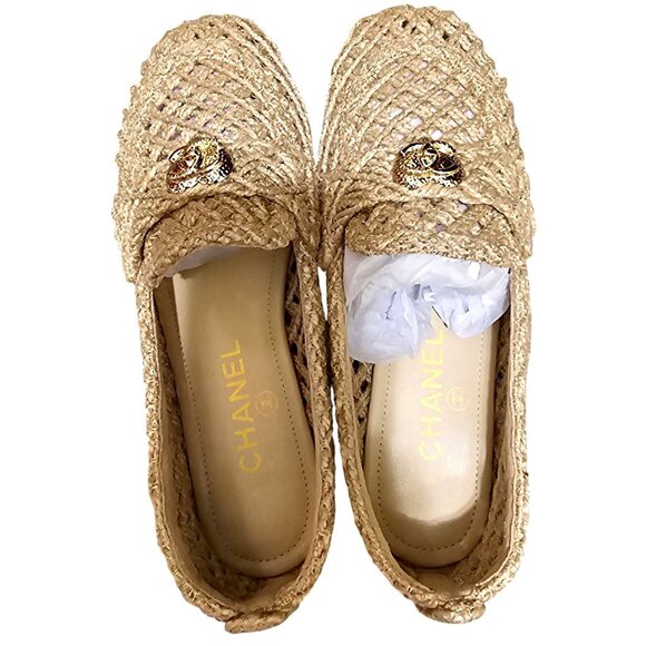 Chanel Women's Beige Raffia Espadrilles Shoes Size 8 With Box - Picture 1 of 14